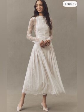 Hansen & Gretal White Long Sleeve Lace Midi Dress
